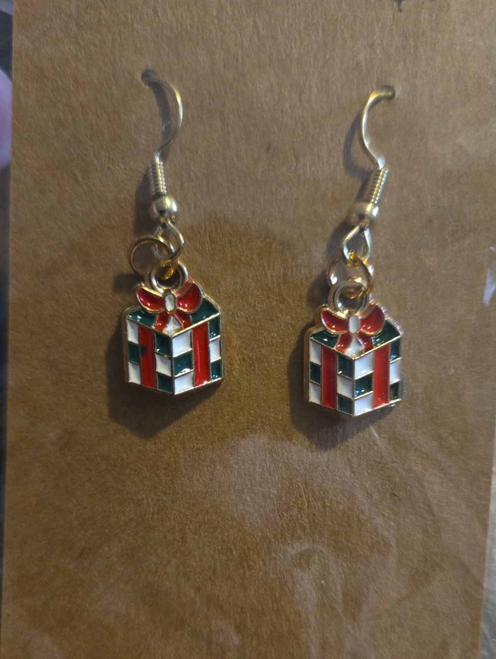 Holiday Gift Box Drop Earrings in Red, Green & White